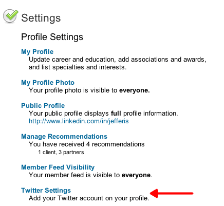 Finding Twitter Settings on Linkedin